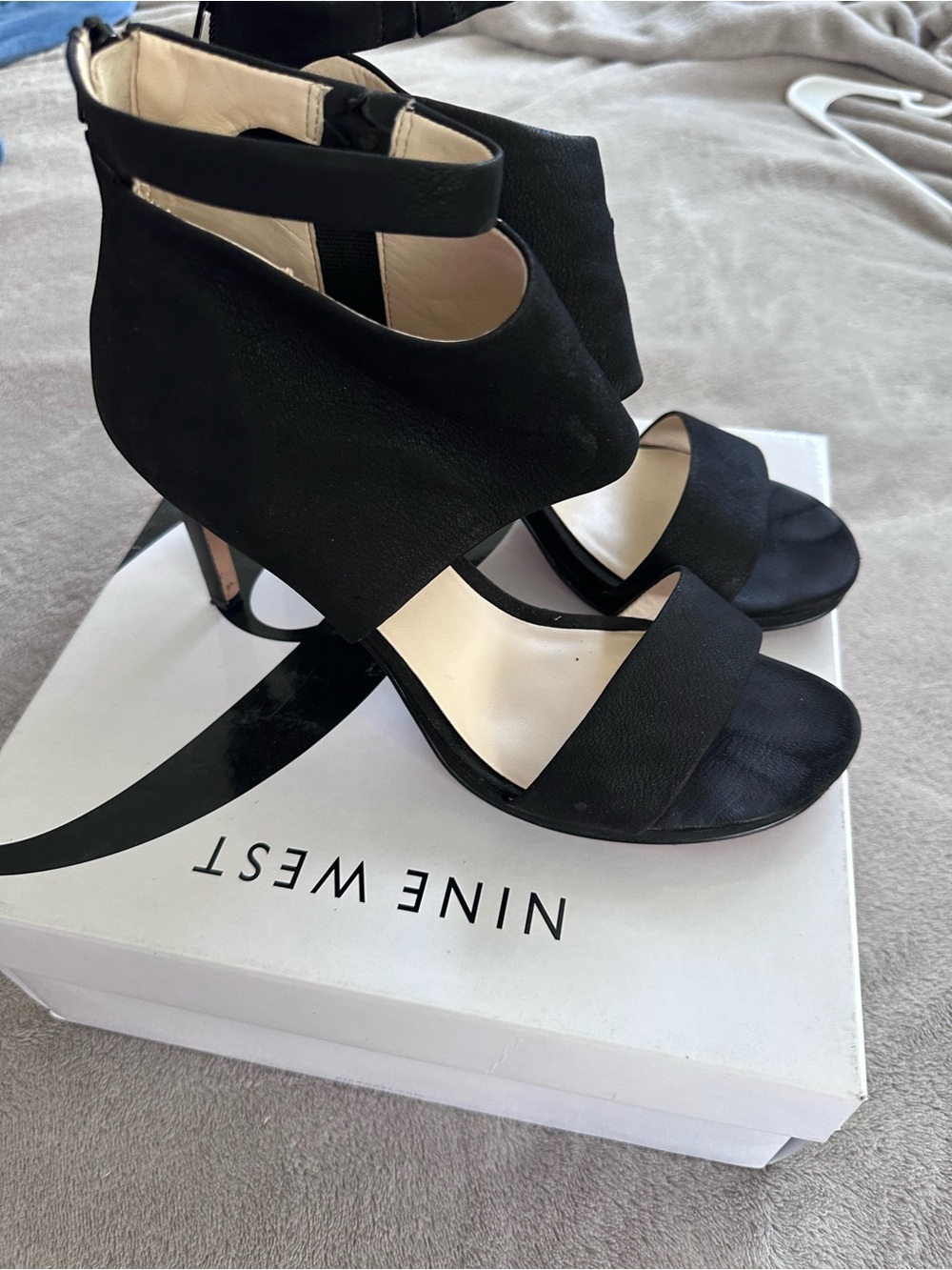 Nine West Black Suede Open-Toe Ankle-Cuff Heels